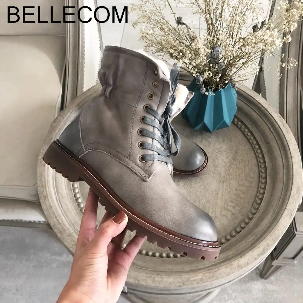 

BELLECOM Fall 2019 New Women's Leather British Wind Army Boots with Boots women boots womens boots black boots girls shoes