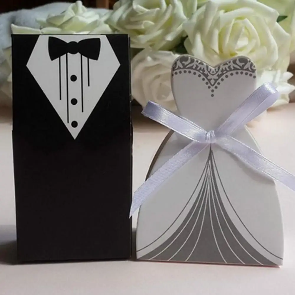 50 шт свадебный сувенир Конфета коробка невесты& свадебный смокинг вечерние w/Лента Boite Dragees de Mariage