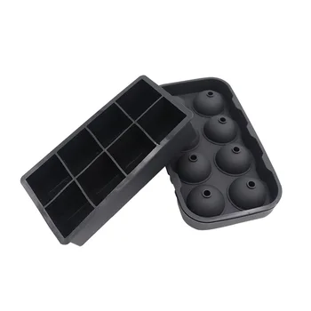 

2 Pcs Sets Rectangle Round Silicone Ice Cube Mold Black 8 +8 Grid Ice Grid Mold Tray Ice Cube Ball Puck Maker for Kitchen Bar