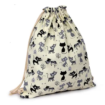 

Women Bag Cute Cat Print Canvas Female Travel Daypack Drawstring Backpack Book Schoolbags School Casual mochila mujer #T1P