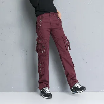 

2019 Plus Size Women Multi-Pocket Cargo Pants Loose Straight Military Trousers Baggy Pants Pantalon Femme Clothes