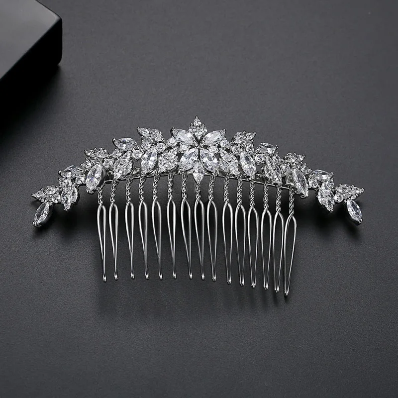 Floralbride Crystal Rhinestone Copper Alloy Bridal Hair Comb Wedding CZ Cubic Zirconia Hair Accessorie Bridesmaids Women Jewelry