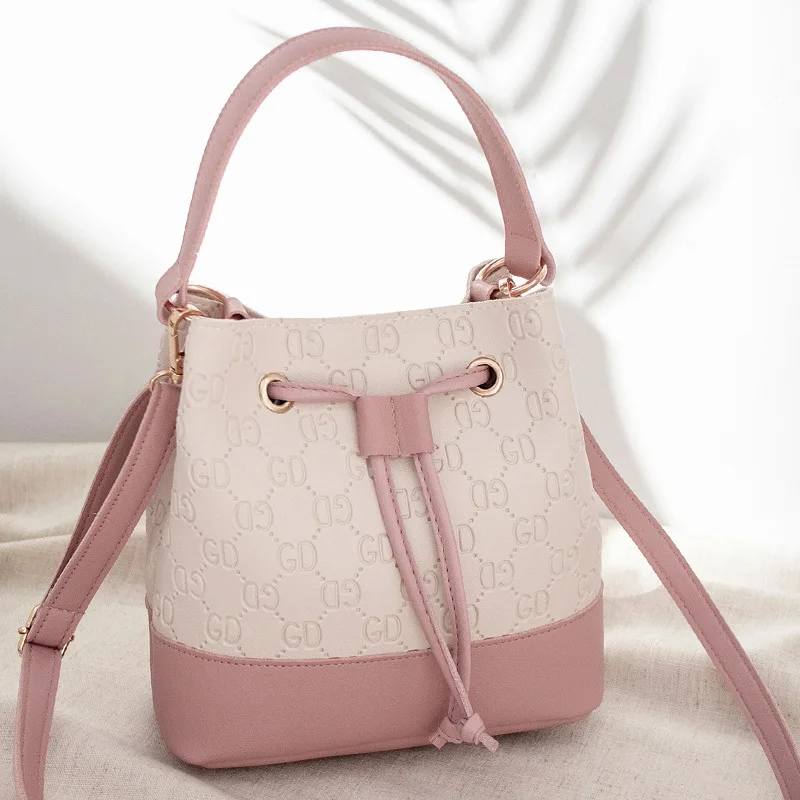 

Bag Women's 2019 Spring And Summer New Style WOMEN'S Bag Contrast Color Hand Shoulder Bag Europe And America Wide-Strap Bucket B