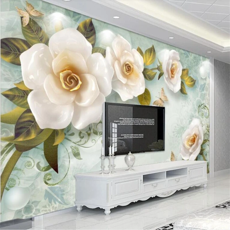 

wellyu Custom wallpaper 3d Photo Murals Embossed Rose Continental Retro TV Background Wall Decorative painting papel de parede