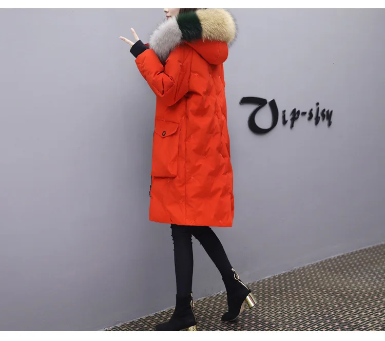 Duck White Outwear Goose Feather Coat Down Jacket Woman Warm Hooded Parka Real Fur Collar Slim Thick Korean Overcoat O123