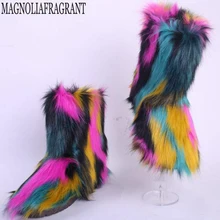 Большие размеры; зимние сапоги; женские зимние теплые меховые ботильоны на платформе с искусственным лисьим мехом; Женская Удобная обувь; botas mujer; c900