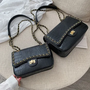 

Black New Fashion Design Womens Shoulder Bag Alligator Pattern Leather Crossbody Bags for Women Beige Square Messenger Handbags
