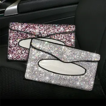 

New Diamond PU Leather Tissue Box Car Sun Visor Napkin Box Paper Holder Towel Cover