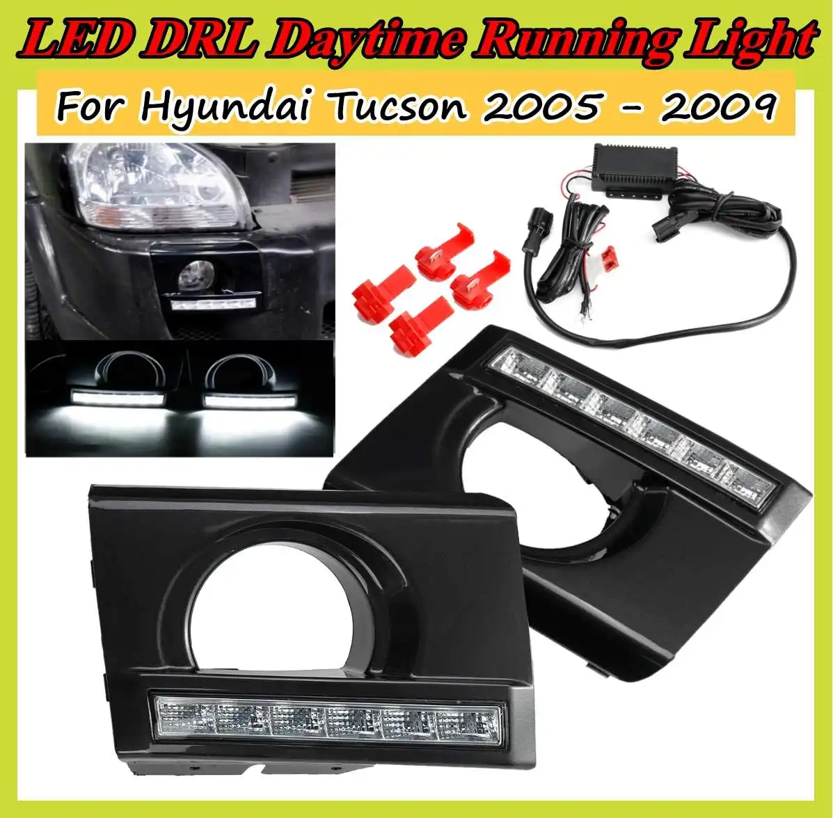 Автомобильный светодиодный DRL дневные ходовые огни, белая пара для hyundai Tucson 2005 2006 2007 2008 2009, автомобильные передние фары