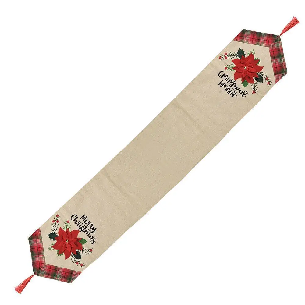 

Xmas Christmas Big Red Flower Linen Table Runners (33cm183cm) Party Tablecloth Decoration For Wedding Banquet Printed T4F3