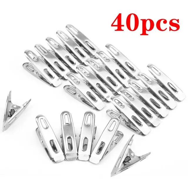 40pcs Clothes Pins Antiskid Stainless Steel Windproof Clothes Drying Hanger Clothespins Clothes Clips Clothes Pegs Photo Clips white