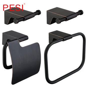 

Brass Bathroom Hardware Set Towel Rack Toilet Paper Holder Towel Bar Hook Bathroom Accessories, Black and Gold.