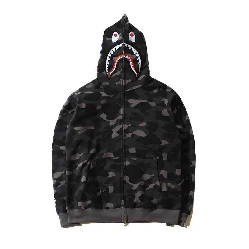 

2019 Autumn And Winter New Style Popular Brand Base-Classic Shark Mouth Camouflage Zipper Hoodie Trend Men's Sweatshirts & Hoodi