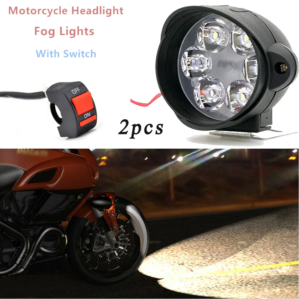 

2pcs Car Motorcycle 6-LED Headlight Fog Lights 12V 6000K White ATV Truck Scooter Driving Bulbs