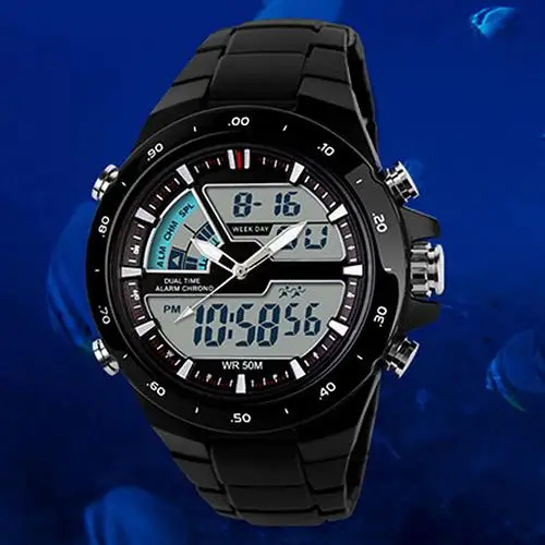 

Men Wrist Watch Waterproof Clock Waterproof Sport Digital Analog Dual Time Alarm Date Chronograph Wrist Watch Mas-culino Fashion