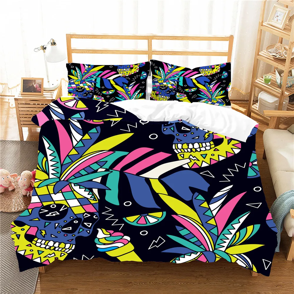 

Black Bedding Duvet Cover Set Ghost Pattern Pineapple Printed Home Textiles with Pillowcase King Double Size Bed Linens Coverlet