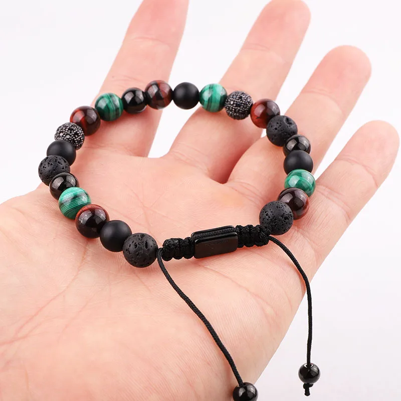 New Design 8mm Natural Stone CZ Pave Ball Braided Friendship Macrame Bracelet Men - Image 2