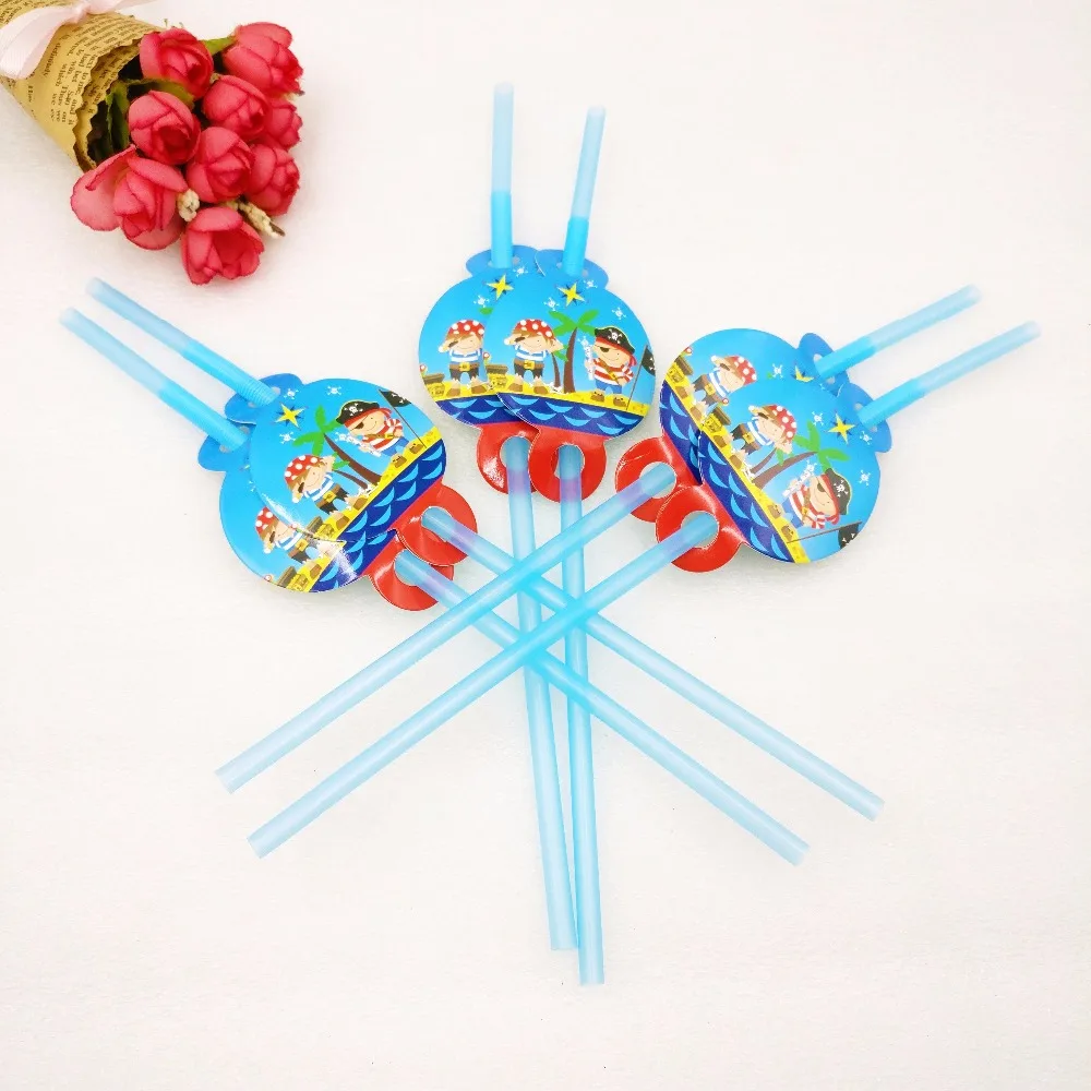 

6pcs/bag Cartoon Straw Pattern Pirates Theme Party Decoration Disposable Tableware Drinking Straws Pirates Party Supplies