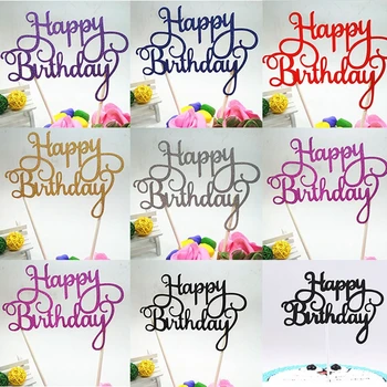

1PC Gold/Silver Happy Birthday Cake Topper Birthday Cupcake Topper Flags For Kids Birthday Party Cake Decorations Baby Shower