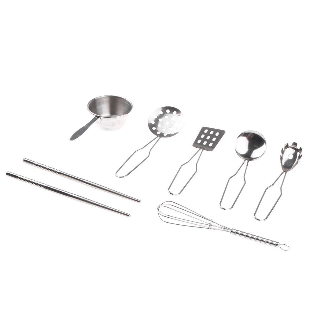 7pcs Kids Pretend Play Kitchen Cooking Toys, Stainless Steel Utensil Set D - Whisk, Ladle, Spatula & More