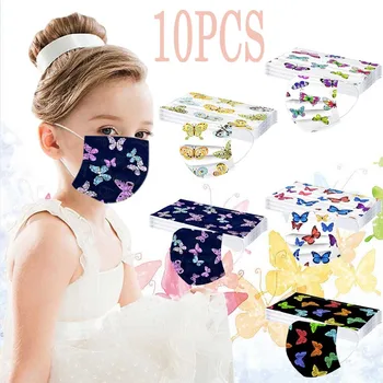 

10pcs Children's Mask Disposable Non-woven Face 3 Layers Ply Filter Mouth Mask Butterfly Unisex Breathable Face Mask Mascarillas