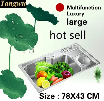 Best Free Shipping Apartment Kitchen Single Trough Sink Do The Dishes Multifunction 304 Stainless Steel Big Hot Selling 78x43 CM