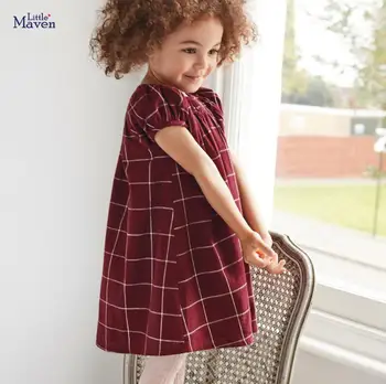 

Little maven 2020 new summer baby girls clothes brand dress kids cotton wine red plaid short sleeve dresses S0723