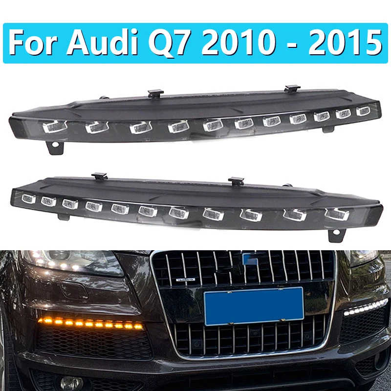 

Дневные ходовые огни для Audi Q7 2010-2015, автомобильные ДХО, функция поворота, водонепроницаемые светодиодные дневные ходовые огни 12 В, динамический белый желтый