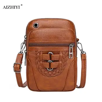 

Women Soft Leather Messenger Bag Multi-layer Classic Texture Creative Design Chic Shoulder Zipper Small Phone Pouch