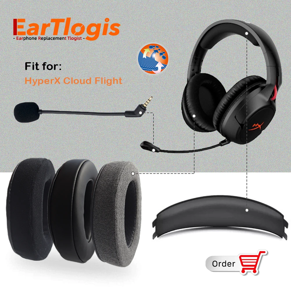 Eartlogis Thick Replacement Parts For Hyperx Cloud Flight S Headset Ear Pads Microphone Bumper Mic Headband Earmuff Earphone Accessories Aliexpress