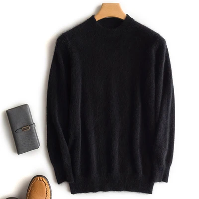 Black O-Neck Zocpt Зимний толстый Однотонный мужской свитер с круглым вырезом, теплый пуловер из норки и кашемира, повседневный джемпер для мужчин, брендовая вязаная одежда, топы 1958 - Цвет: Black O-Neck