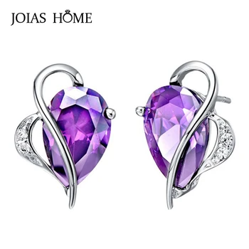 

Joiashome Classic Silver 925 Earrings With 8*12mm Water Drop Shaped Ruby Amethyst Zircon Gemstones Earrings For Women Wedding