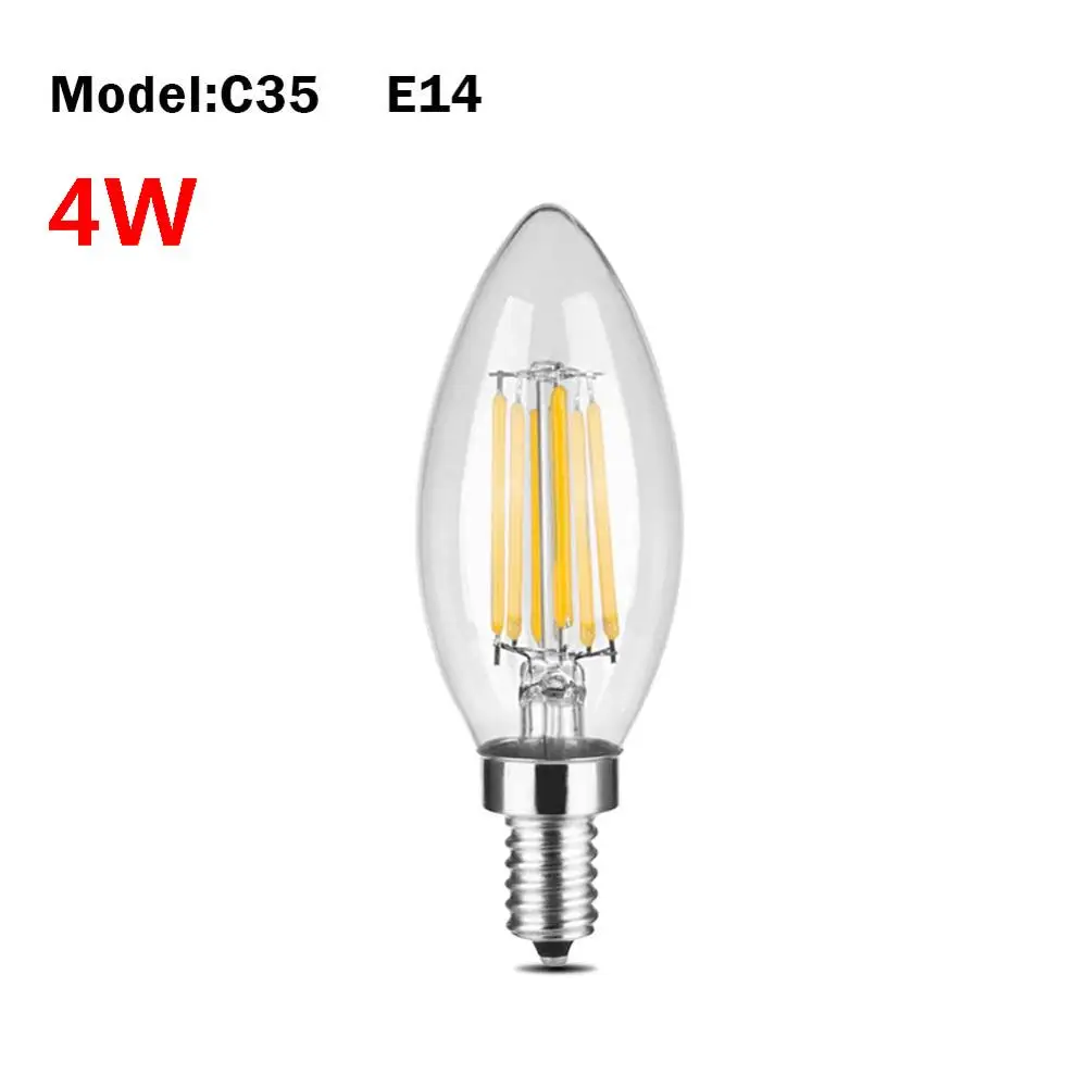 4W C35 E14 Base E27E14 220V ST64 G80 G95 G125 A60 C35 светодиодный светильник Эдисона с нитью накаливания, сменные винтажные лампы накаливания, атмосферные ампульные лампы - Цвет: 4W C35 E14 Base