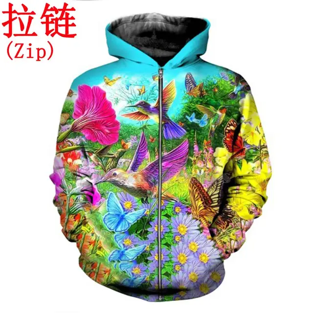 3D Printed Hummingbird Garden Hoodie and Sweatshirt Parrot Harajuku Fashion Men hoodies Unisex Casual Jacket pullover DW0007 zip hoodies