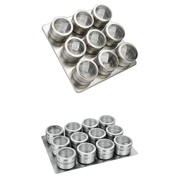 

NEW-9 Pieces netic Spice Jars Set Stainless Steel Salt and Pepper Shakers Spice Rack Seasoning Box Condiment Container