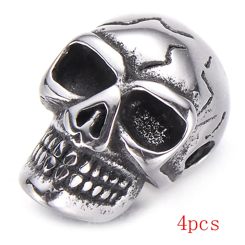 original Pipitree 4pcs/lot Stainless Steel Skull Beads DIY Cool Punk Skeleton Vintage Beads for Men Bracelet Jewelry Making Handmade Bulk - Цвет: original