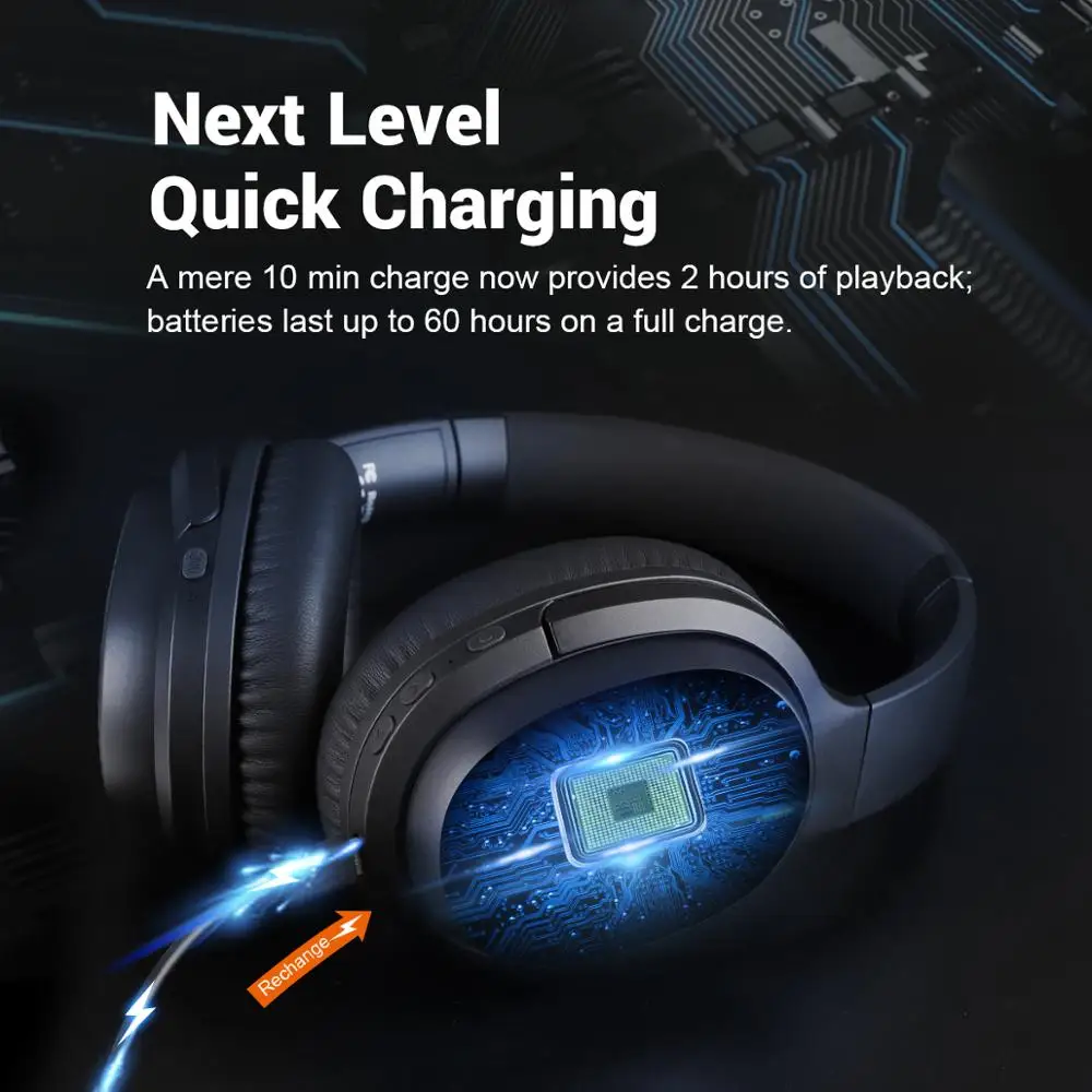 EKSA E5 Active Noise Cancelling Bluetooth Headphones Over Ear Wireless Bluetooth 5 0 Headset With Mic Type C Fast Charging AAC