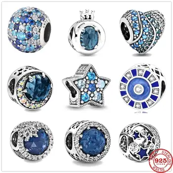 

2020 New Blue Crown O Moon and Night Sky Bead fit Original Pandora charms silver 925 Bracelet Pulsera for women Berloque making