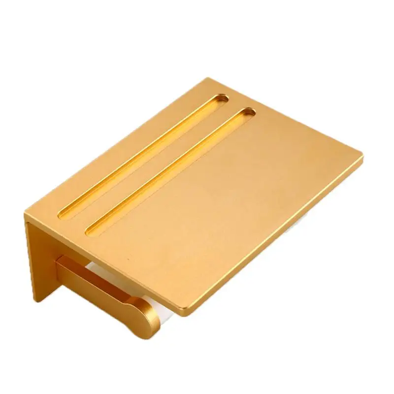 

Space Aluminum Wall Mounted Toilet Paper Holder with Mobile Phone Shelf Toilet Tissue Holder with Shelf Golden
