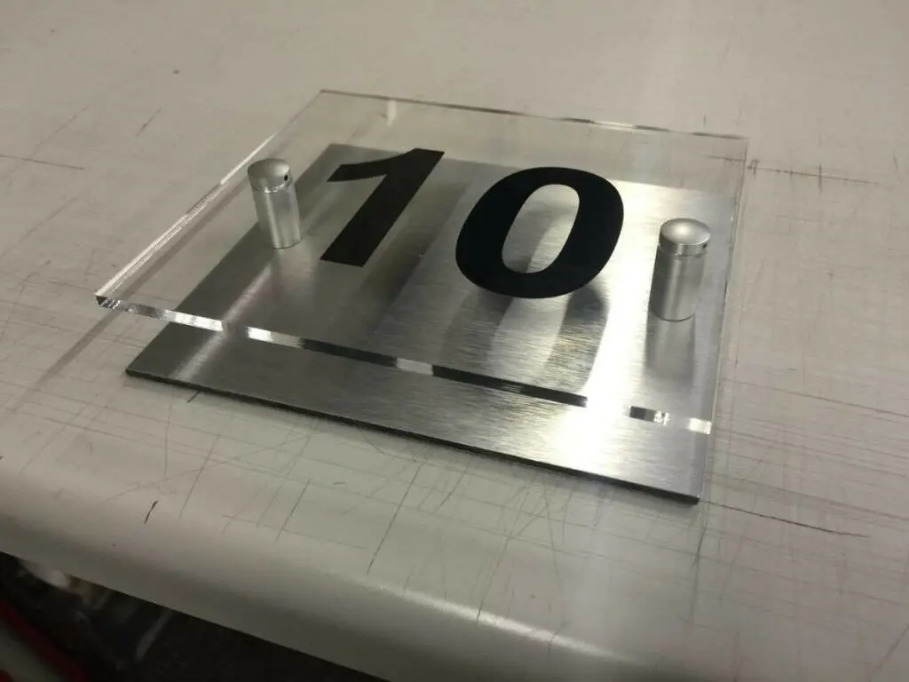 

House number Modern House Number Plaque. Acrylic Sign With Brushed Effect Back. door number Door sign