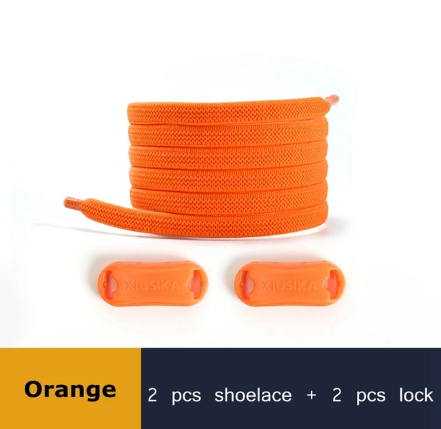 1 Pair Buckle Lock No Tie Shoelaces Elastic Reticulated Woven Flat Shoe Laces Quick Wear In 1 Second Sneakers Lazy Shoelace Orange