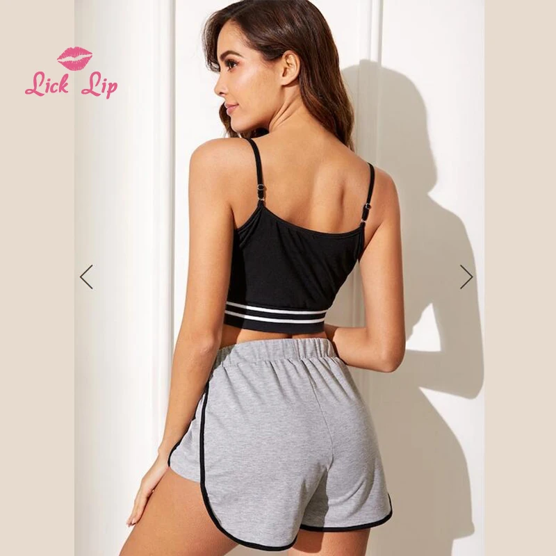 Женский пижамный комплект Lick Lip сексуальный полосатая кружевная Пижама топ на