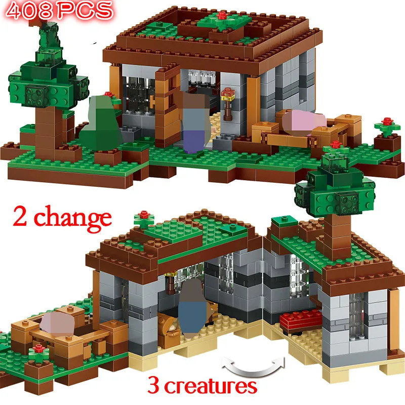 408 шт. Первая ночь Приключения укрытие модель строительные блоки LegoINGly Minecrafted