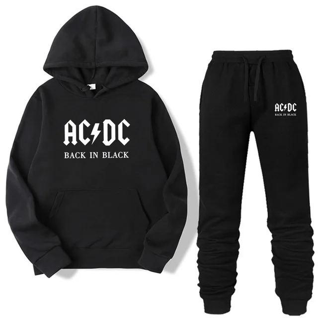 Black Комплект из двух предметов, модный ACDC Черный свитшот, спортивная одежда для мужчин/женщин, спортивный костюм с капюшоном, осенняя мужская брендовая одежда, толстовки+ штаны, комплекты - Цвет: Black