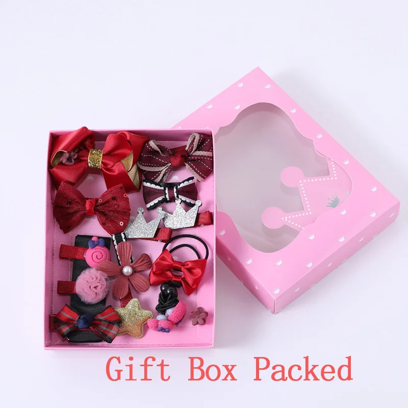gift box 9 10/18 шт./компл. аксессуары для волос для девочек, милые Мультяшные зажимы для волос заколка для волос резинкой для детей эластичные резинки для волос; повязка для волос; орнамент - Цвет: gift box 9