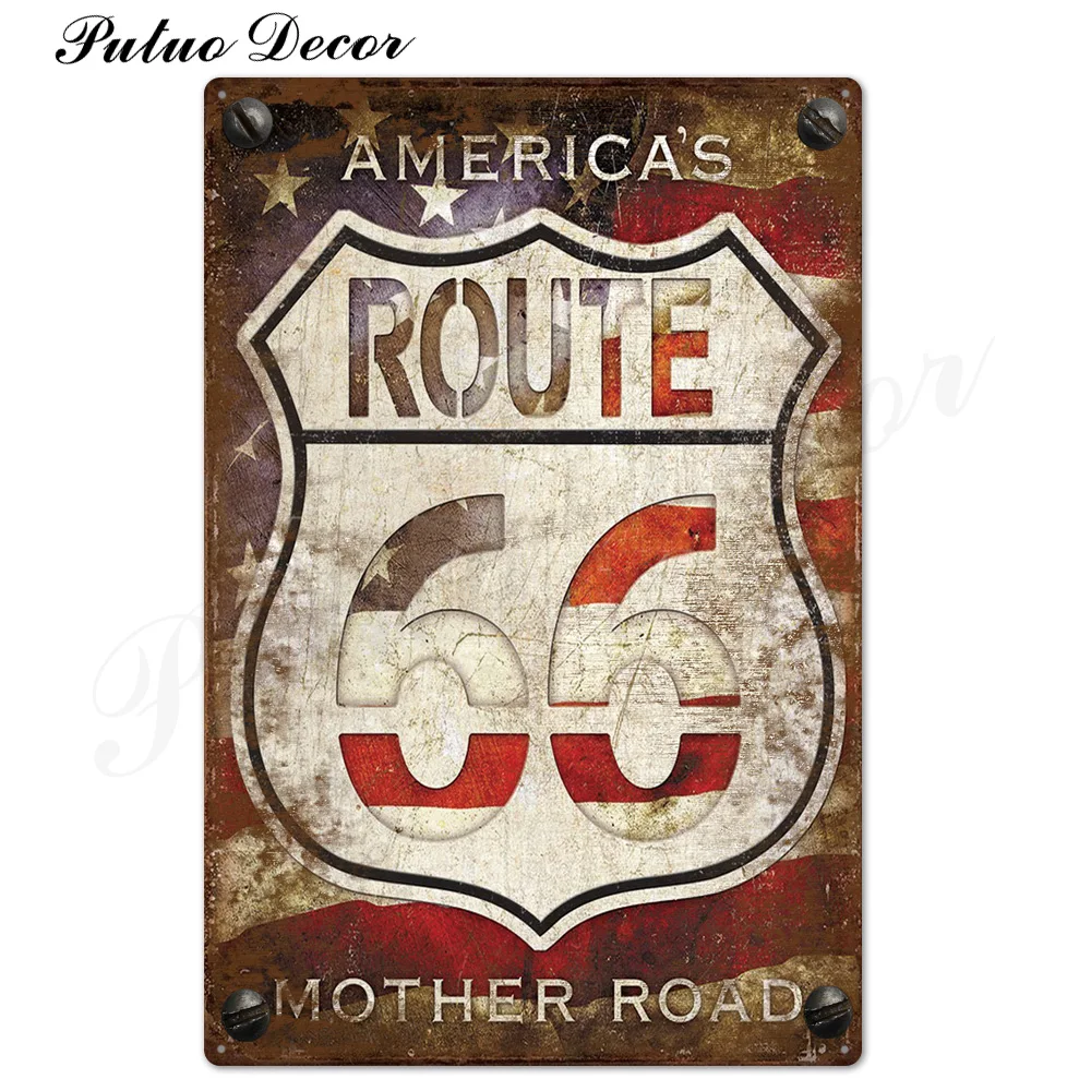 TH0209 Route 66 Оловянная вывеска винтажная металлическая вывеска винтажный Ретро Декор стены гаража для бара паба клуба человек пещера АЗС - Цвет: TH0209