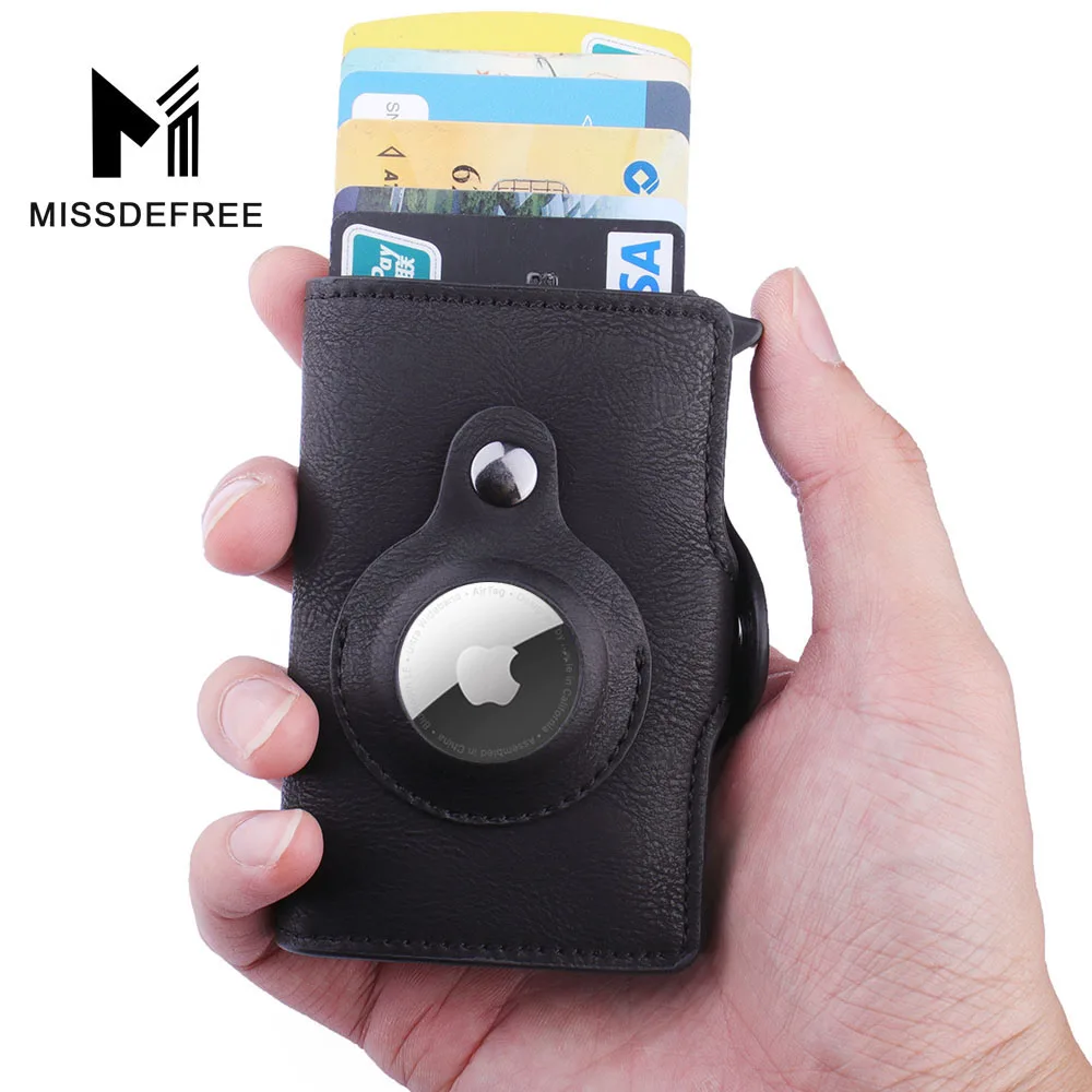 Cartera delgada minimalista para AirTag, tarjetero de cuero con bloqueo  RFID, billetera con funda integrada para Apple AirTag|Carteras| - AliExpress