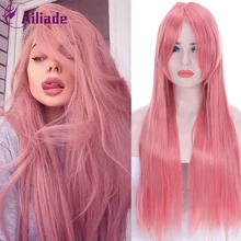 AILIADE женские длинные прямые красочные парик высокая температура волокна синтетические волосы 75 см синие розовые парики для косплея