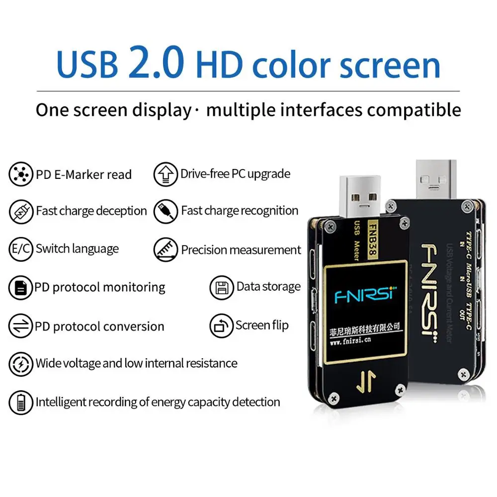 Измеритель тока и напряжения FNB38 USB тестер er QC4 + PD3.0 2 0 PPS протокол быстрой зарядки