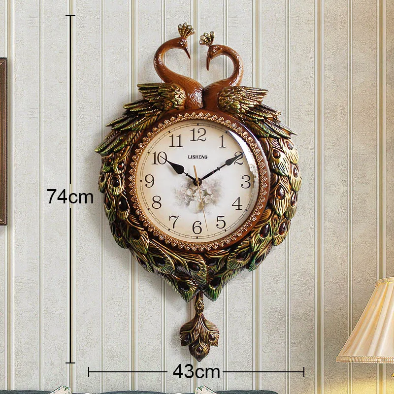 Peacock Large Silent Swing Wall Clock Atmosphere Pointer Quartz Pendulum Clock Z1108-2  